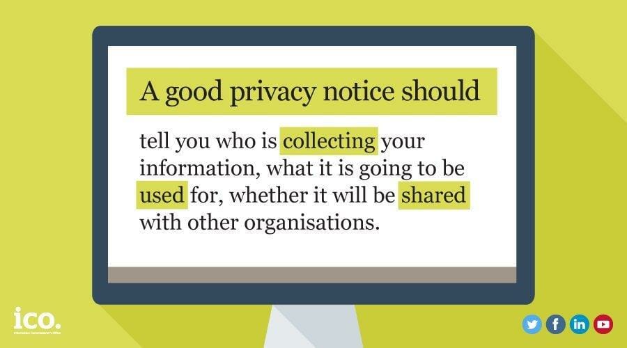 a good privacy notice should tell you who is collecting information, what is gong to be used for and whether it will be shared