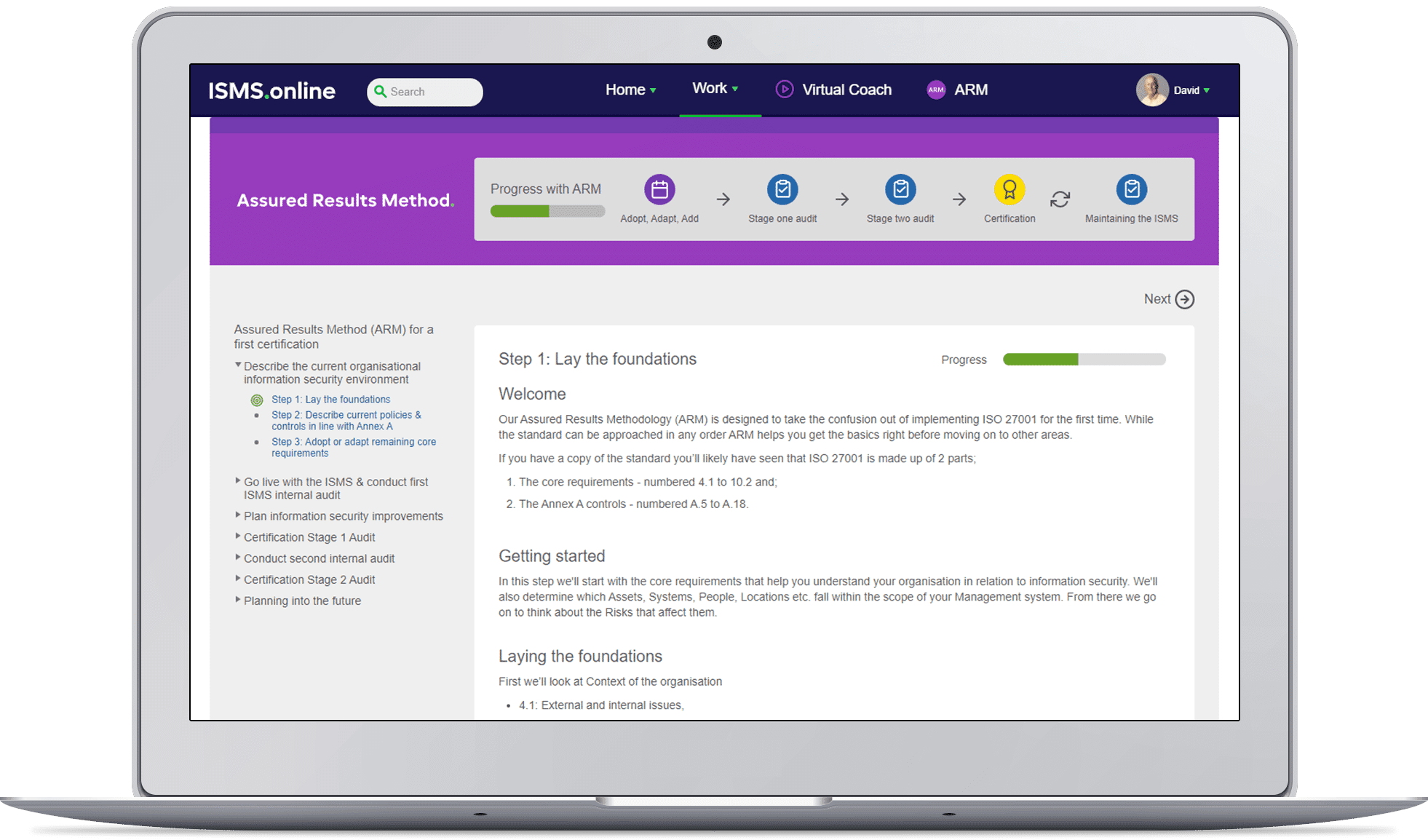 Laptop screenshot of ARM