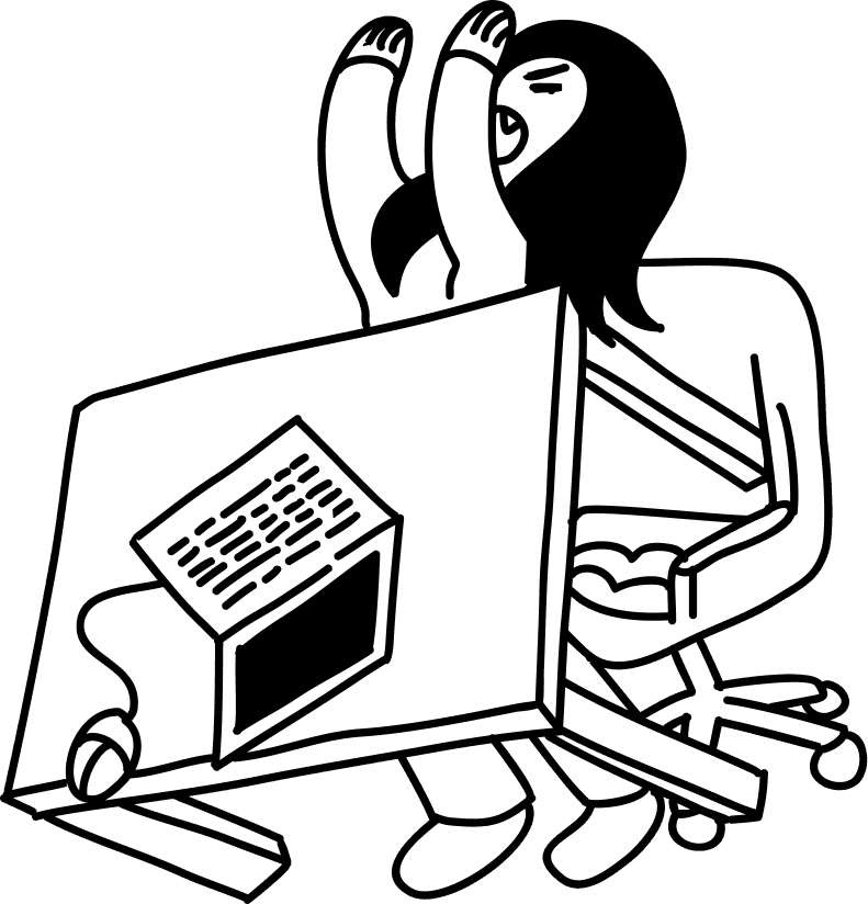 woman flipping desk illustration